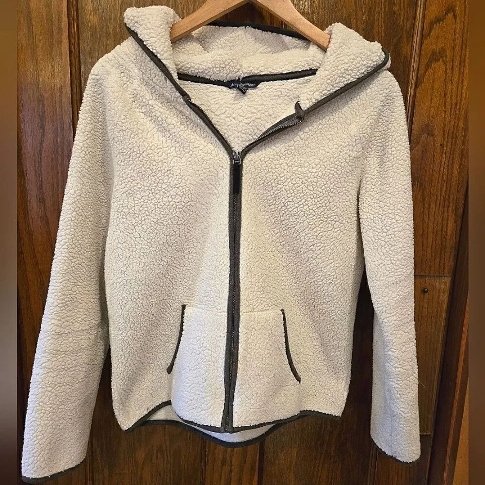 American Eagle Fleece Full Zip Hoodie Ivory SMALL